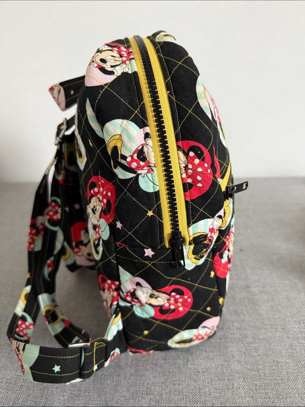 Minnie Mouse Black Quilted small Backpack with Yellow Zipper